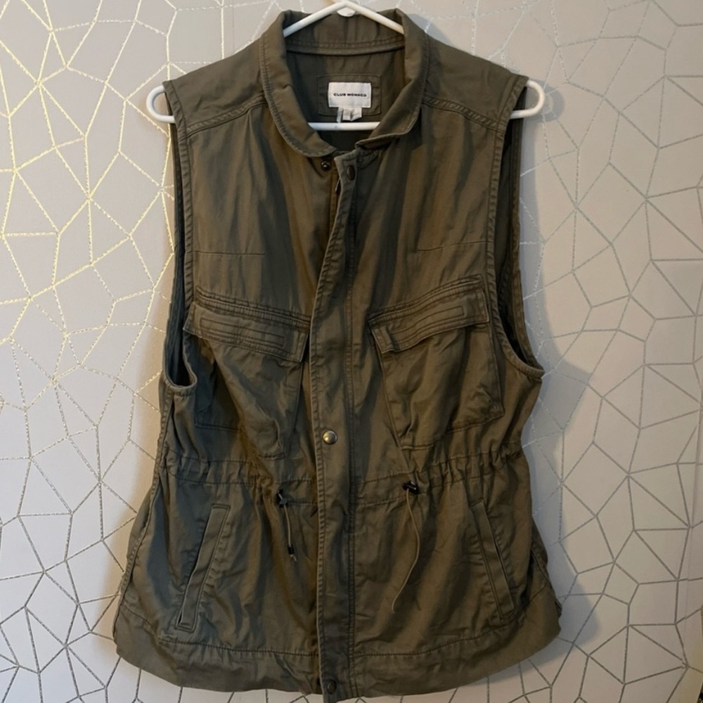 Club Monaco Sleeveless Parka Vest Olive Green 100% cotton safari Small